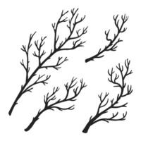 Black Silhouette illustration Set of Bare Branch Isolated on White Background vector