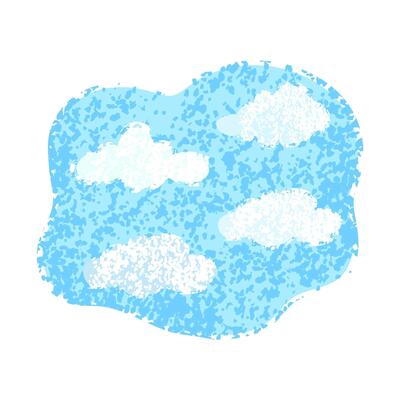 Colorful Textured Illustration of Blue Sky with Clouds Isolated on White Background