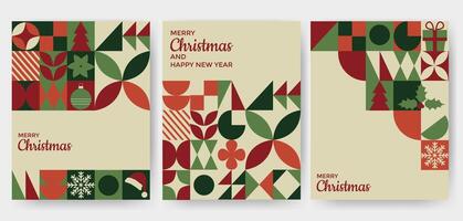 Set of christmas greeting card and happy new year in abstract style vector