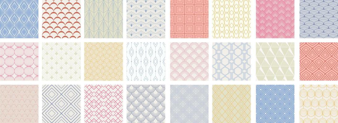 Collection of decorative seamless ornamental geometric patterns - colorful design. Repeatable delicate backgrounds. Decorative elegant prints