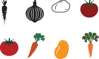 A set of flat color silhouette vegetables image set vector
