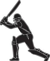 A silhouette image of a cricket player executing a straight drive. vector