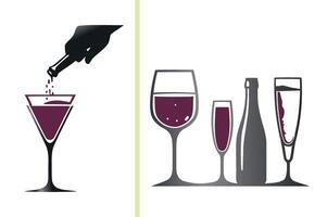 two different images of wine glasses and wine vector