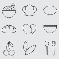Set of simple icons on the theme of food and kitchen. outline illustration and silhouette vector