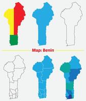 Benin map set in isometric flat style. vector