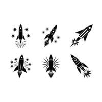 Rocket Firework and Linocut Silhouette Design vector