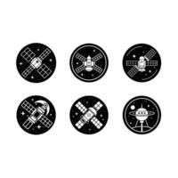 Space Station and Linocut Silhouette Design vector
