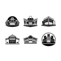Shopping Mall Icon and Linocut Silhouette Design vector
