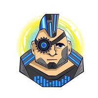 Avatar cyberpunk man with a bionic eye and futuristic implants, exuding confidence and showcasing advanced technology in a vibrant, stylized illustration vector