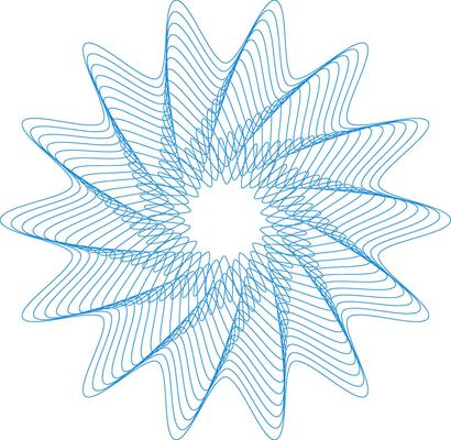 Circular rosette with hypnotic effect created by thin blue lines in a guilloche decorative element ideal for certificate, diploma, or currency design