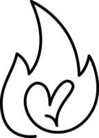 Continuous fire line drawing of a heart entwined with flames logo icon, valentine representing the fiery intensity of love and deep emotions vector