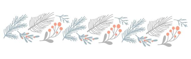 Christmas seamless border ornament with pine branches tree and berries creating a repeating festive winter pattern hand drawn for greeting card vector