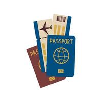 Travel banner concept. Travel concept ,passport and tickets . Set of travel objects isolated on white . Hand drawn doodle flat illustration for card , banner and web design. vector