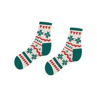 Woolen socks with different textures isolated on white background. illustration. Knitted socks icon different colors and sizes . Cozy winter,autumn and could season time . vector