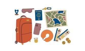 Travel concept. Travel icon set. Set of travel objects isolated on white . Hand drawn doodle flat illustration for card , banner and web design. vector