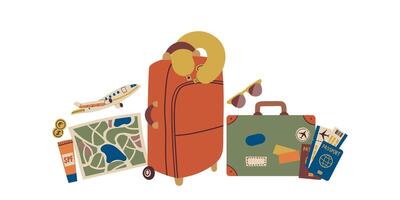 Travel icon set. Set of travel objects isolated on white . Hand drawn doodle flat illustration for card , banner and web design. vector