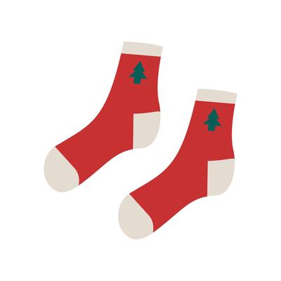 Red Trendy cotton and woolen socks with different textures isolated on white background. illustration. Knitted socks icon different colors and sizes . Cozy winter,autumn and could season time .