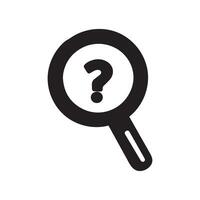 A magnifying glass icon with a question mark at the center. vector