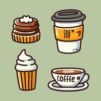 Coffee and Dessert Icons in Minimalist Style vector
