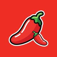 Vibrant Red Chili Peppers Illustration with Green Stems vector