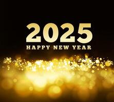 Congratulations on the New Year 2025 on the background of golden sparkles vector