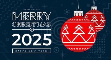Congratulations on the New Year 2025 on the background of Christmas tree balls vector