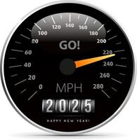 Congratulations on the New Year 2025 on the background of the speedometer counter vector