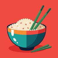 Rice in a bowl with chopsticks isolated vector