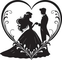 Silhouette of bride and groom vector