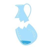 Broken blue pitcher with water spilling out on a white background vector