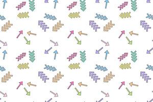 A seamless pattern featuring colorful arrows and chevrons on a white background, perfect for modern and creative designs. vector
