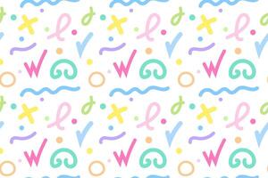 A seamless pattern with abstract colorful shapes and symbols on a white background. Perfect for creative designs. vector