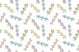 A seamless pattern featuring colorful wavy lines and dots on a white background, ideal for creative designs and decor. vector
