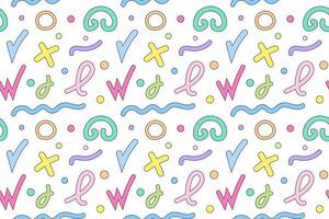 A seamless pattern featuring abstract colorful shapes, squiggles, and symbols in vibrant pastel tones. vector
