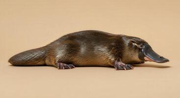 Platypus profile on neutral background highlighting unique features for wildlife studies and educational use photo