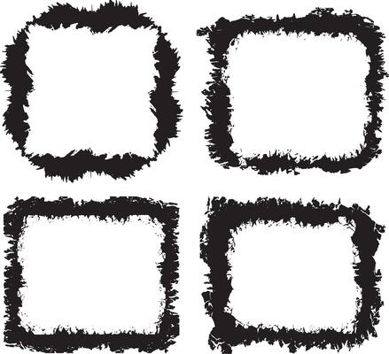 Unique Collection of Four Distressed Grunge Photo Frames Featuring Jagged, Textured Borders for Artistic and Edgy Visual Displays