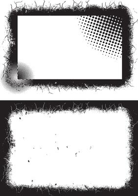 Grunge Photo Frame Duo Distressed Black Borders with Irregular Edges and Halftone Dot Interiors for Edgy and Artistic Visual Displays