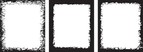 Black Grunge Frame Design set, Rectangular Frames with Cracked and Distressed Borders for Artistic Visual Displays vector