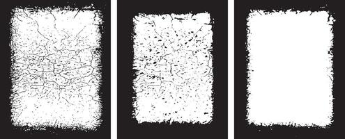 Dynamic Collection of Edgy Grunge Frame Designs, Featuring Three Rectangular Frames with Intricate, Symmetrical Black Patterns and Abstract, Splattered Borders for Artistic and Unique Visual Displays vector