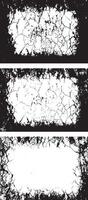 three black and white grunge frames with cracks, Three Collection of Edgy Grunge Frame Designs, Featuring Three Rectangular Frames with Intricate, Symmetrical Black Patterns and Abstract, vector