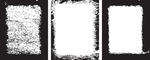 Dynamic Collection of Edgy Grunge Frame Designs, Featuring Three Rectangular Frames with Intricate, Symmetrical Black Patterns and Abstract, Splattered Borders for Artistic and Unique Visual Displays vector