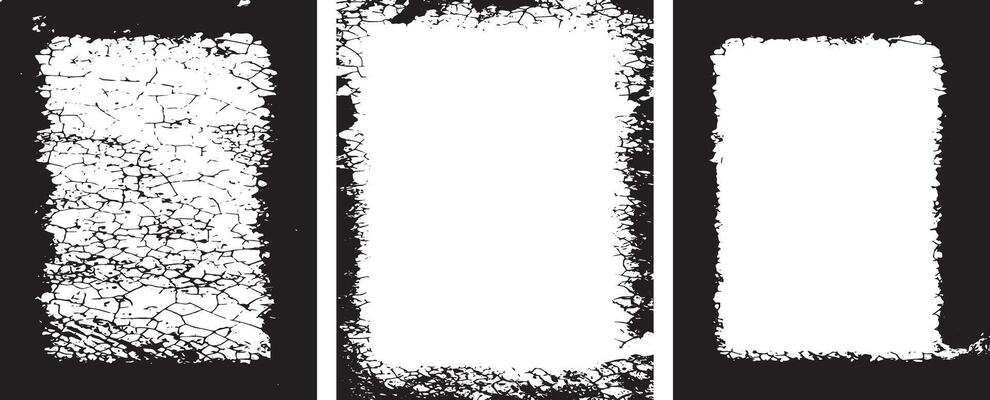 Dynamic Collection of Edgy Grunge Frame Designs, Featuring Three Rectangular Frames with Intricate, Symmetrical Black Patterns and Abstract, Splattered Borders for Artistic and Unique Visual Displays
