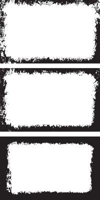 Edgy and Distressed Grunge Frame Collection, Featuring Three Rectangular Frames with Rough, Splattered Borders and White Centers for Artistic and Dynamic Visual Displays
