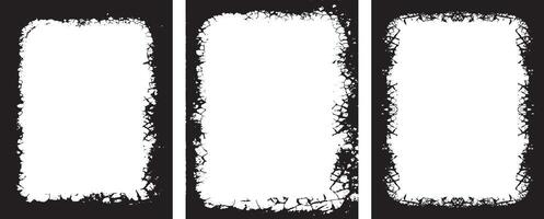 Intricately Detailed Grunge Photo Frame set, Distressed Vertical Rectangular Borders with Organic Cracked Patterns for Edgy and Artistic Displays vector