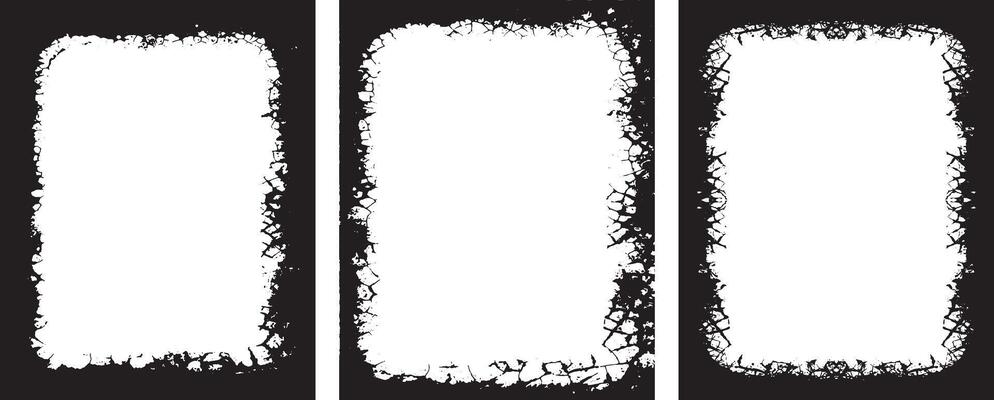 Intricately Detailed Grunge Photo Frame set, Distressed Vertical Rectangular Borders with Organic Cracked Patterns for Edgy and Artistic Displays