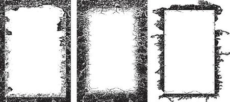 Three Distinct Grunge-Style Rectangular Frames with Intricately Cracked and Weathered Borders A Comprehensive Collection of Textured, Edgy Frames for Artistic and Graphic Design Projects, vector