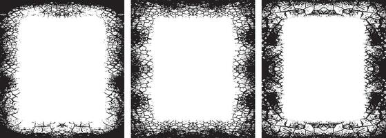 Vintage Unique Grunge-Style Photo Frames set, Distressed Borders with Various Shapes Including Rectangles with Rounded, Beveled, Notched Corners, and Oval Designs for Vintage-Themed Projects vector