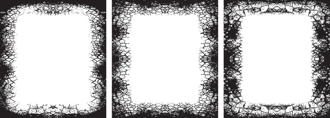 Vintage Unique Grunge-Style Photo Frames set, Distressed Borders with Various Shapes Including Rectangles with Rounded, Beveled, Notched Corners, and Oval Designs for Vintage-Themed Projects