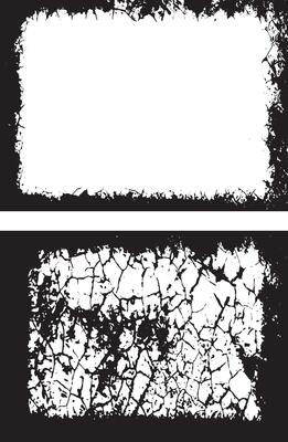 Black And White Dynamic Collection of Grunge Frame Designs, Featuring Two Rectangular Frames with Rough, Distressed Borders and Cracked, Fragmented White Centers for Artistic and Edgy Visual Displays