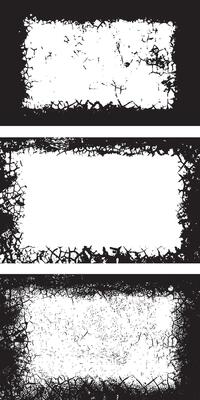 Black Grunge Frame Design set, Rectangular Frames with Cracked and Distressed Borders for Artistic Visual Displays
